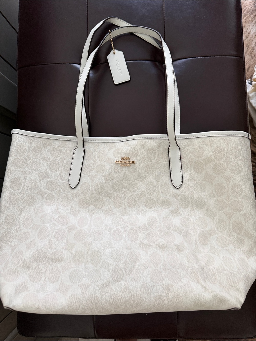 Coach Cream/White Signature Canvas Tote